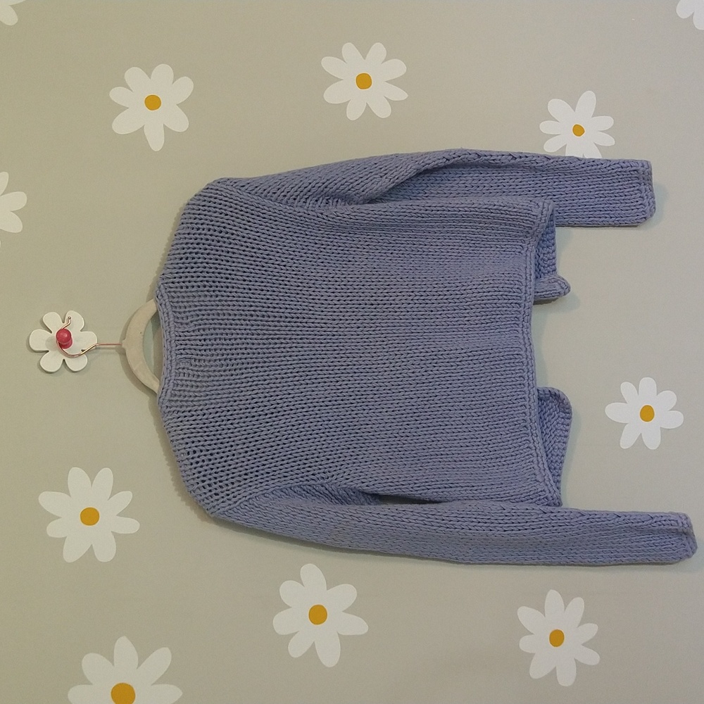 Periwinkle 3D Daisy 100% Cotton Knit Cardigan Sweater - Picture 3 of 16